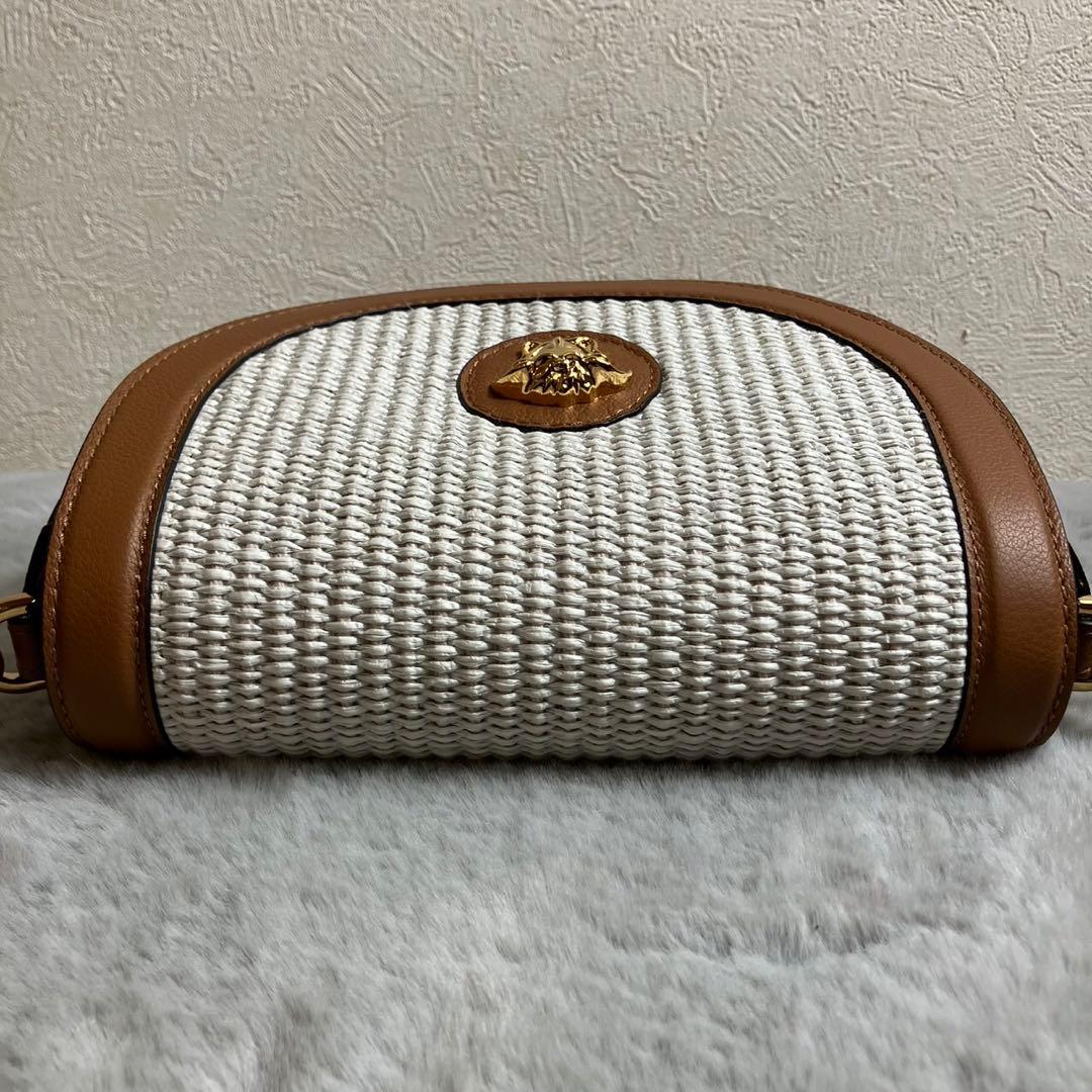 VERSACE ヴェルサーチ　メデューサ　ショルダーバッグ ラフィア　レザー