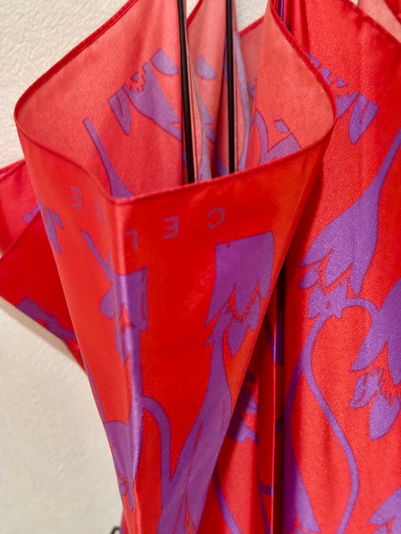 【CELINE】レディース長傘　ローズピンク　パープル花柄　シルバー持ち手