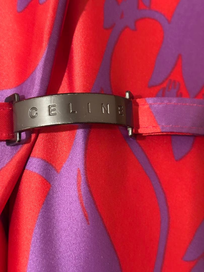 【CELINE】レディース長傘　ローズピンク　パープル花柄　シルバー持ち手