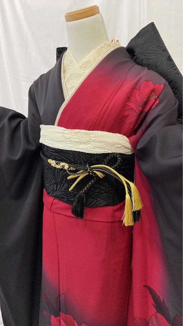 振袖 黒赤花柄 振袖フルセット　振袖セット　成人式