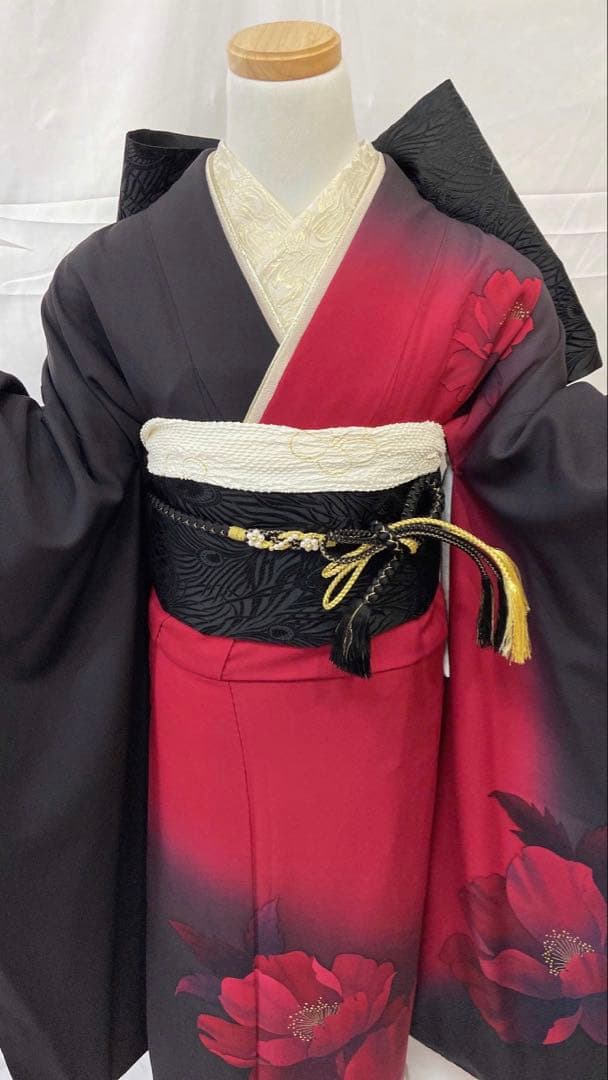 振袖 黒赤花柄 振袖フルセット　振袖セット　成人式
