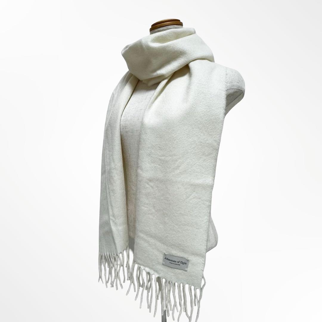 Johnstons ジョンストンズ カシミヤ 無地 ホワイト マフラー ストール