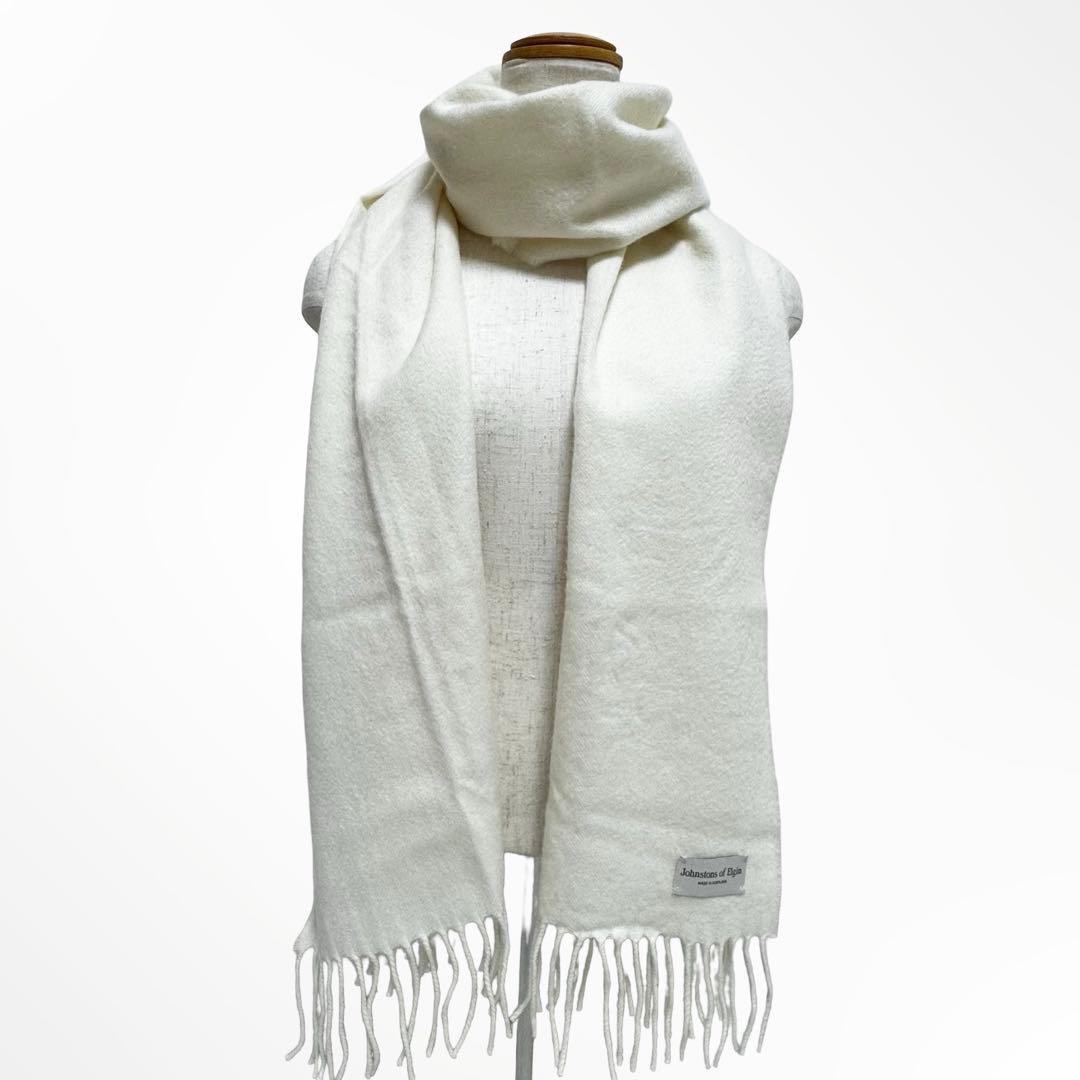 Johnstons ジョンストンズ カシミヤ 無地 ホワイト マフラー ストール