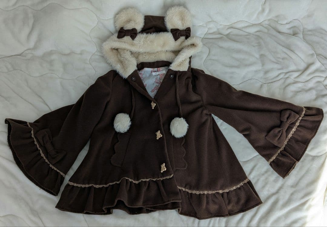 くま耳　夢展望　ディアマイラブ　ポンチョ　コート　くま　茶色　ケープ