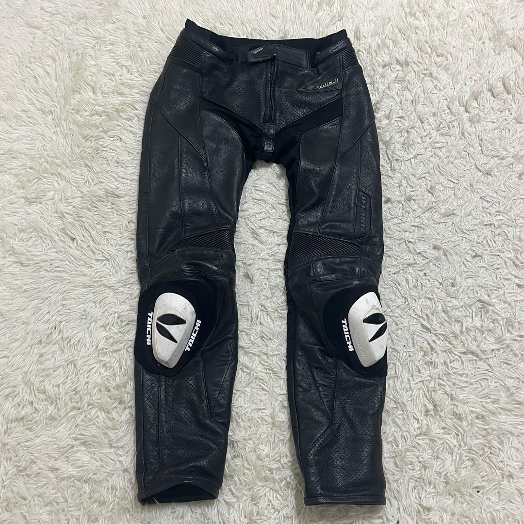 TAICHI バイクパンツ 黒 レザー・メッシュ 膝プロテクター付き　XXL