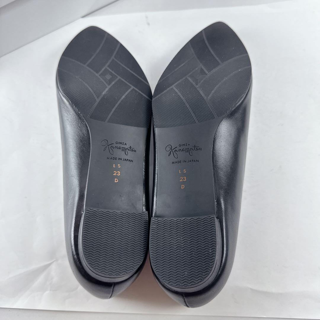 未使用品　銀座かねまつ　23cm 晴雨兼用フラットシューズ ブラック