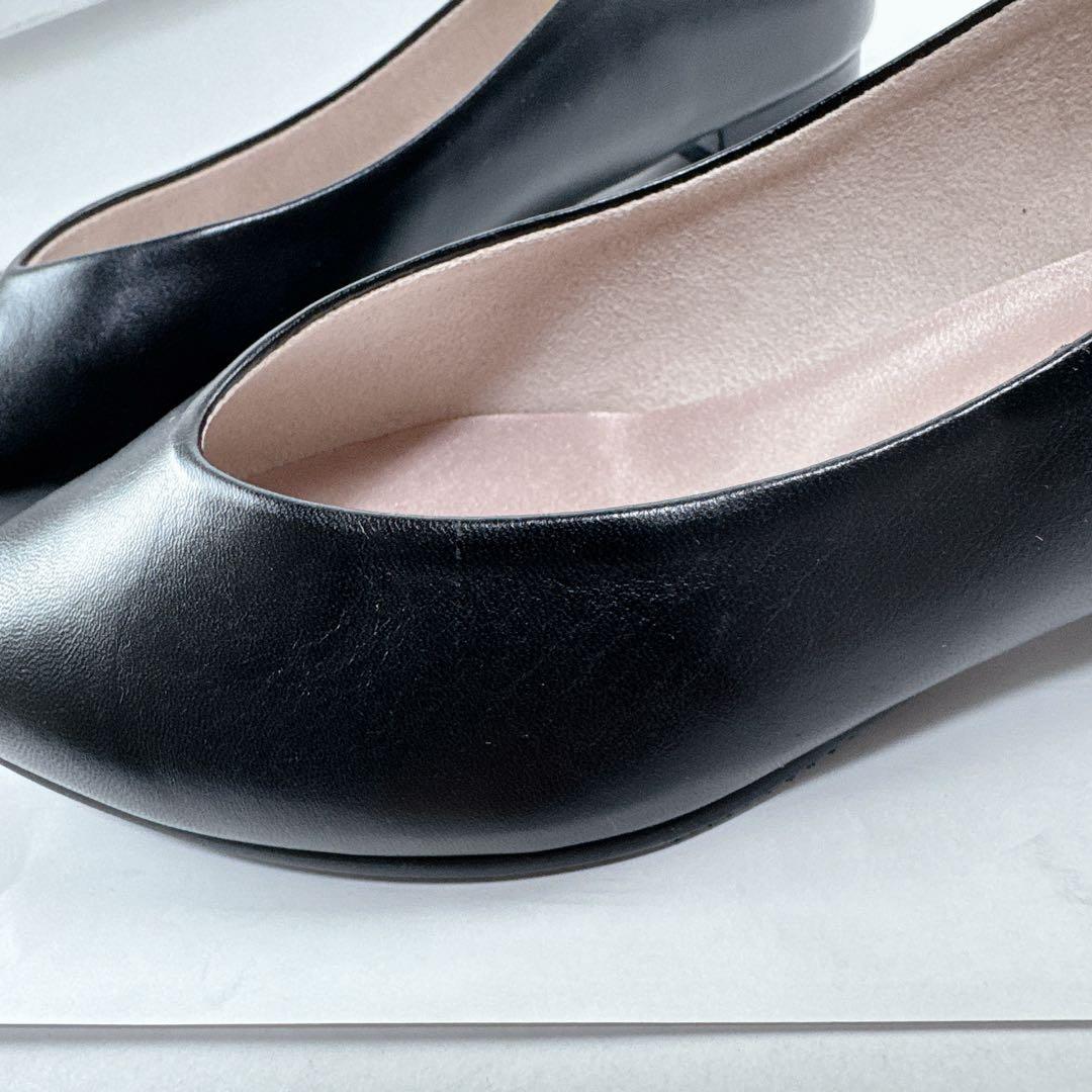 未使用品　銀座かねまつ　23cm 晴雨兼用フラットシューズ ブラック