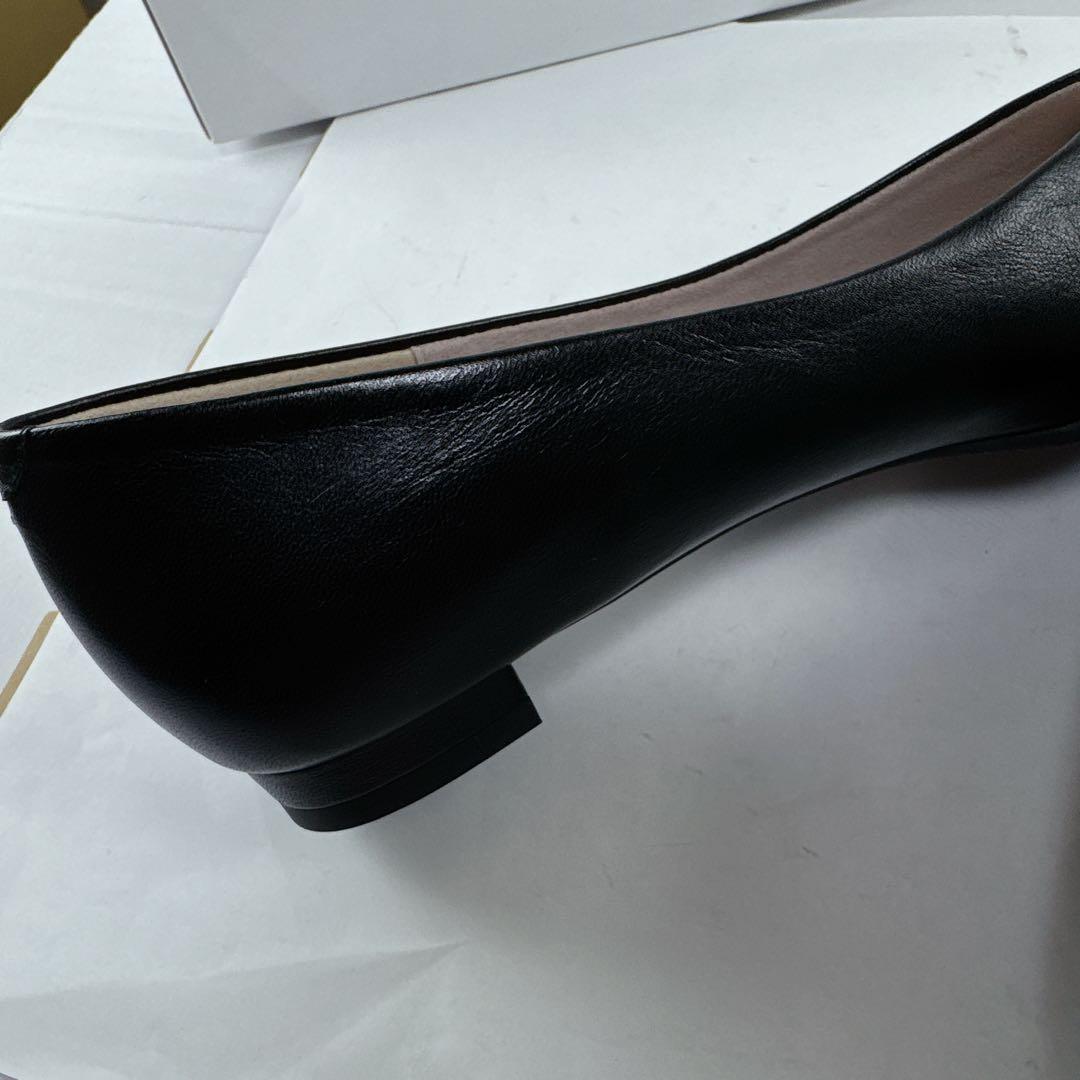 未使用品　銀座かねまつ　23cm 晴雨兼用フラットシューズ ブラック