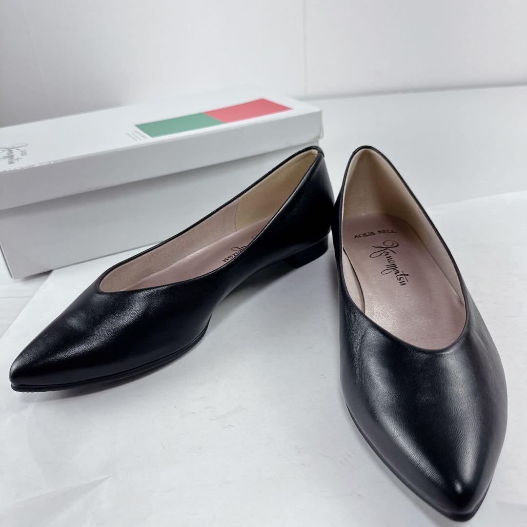 未使用品　銀座かねまつ　23cm 晴雨兼用フラットシューズ ブラック