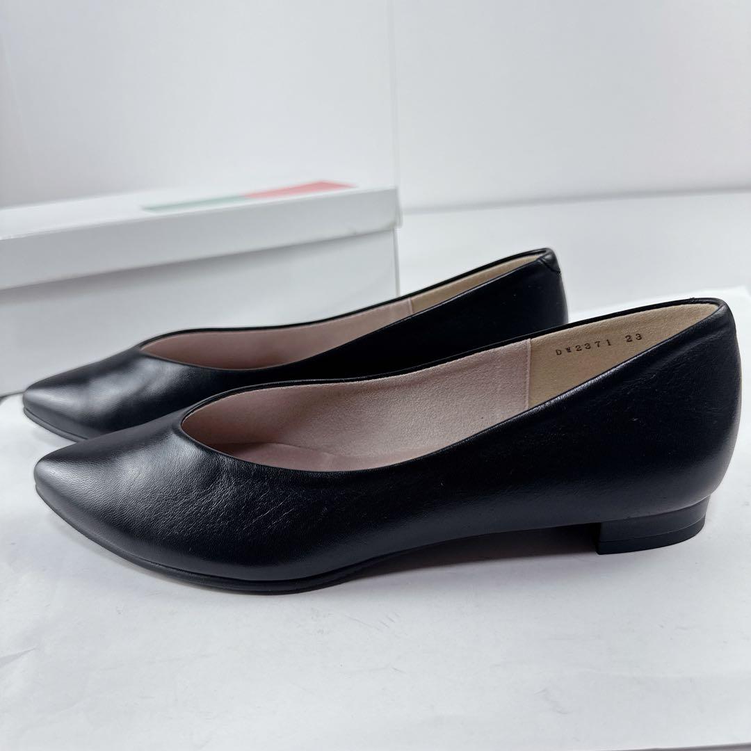 未使用品　銀座かねまつ　23cm 晴雨兼用フラットシューズ ブラック