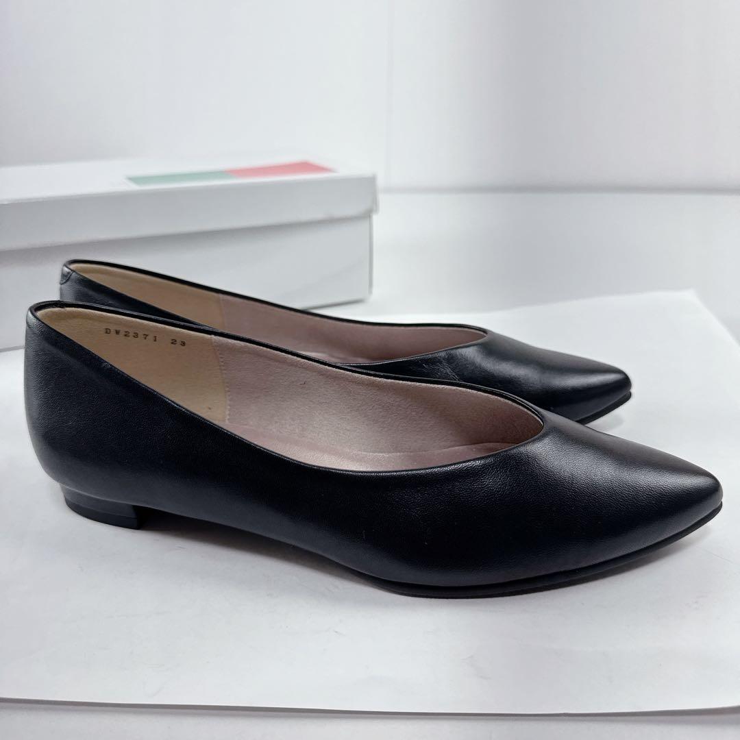 未使用品　銀座かねまつ　23cm 晴雨兼用フラットシューズ ブラック