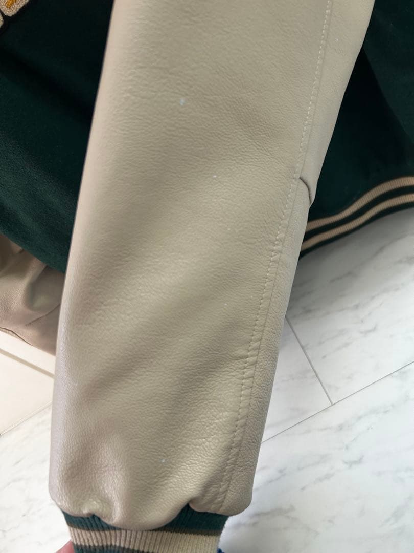 X-girl フェイクレザースタジャン ダークグリーン/ホワイト　Mサイズ