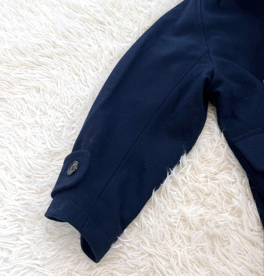 シャルパンティエドゥヴェッソ フーデッドロングコート ウール ボリューム袖 紺