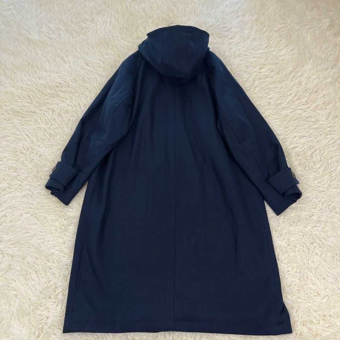 シャルパンティエドゥヴェッソ フーデッドロングコート ウール ボリューム袖 紺