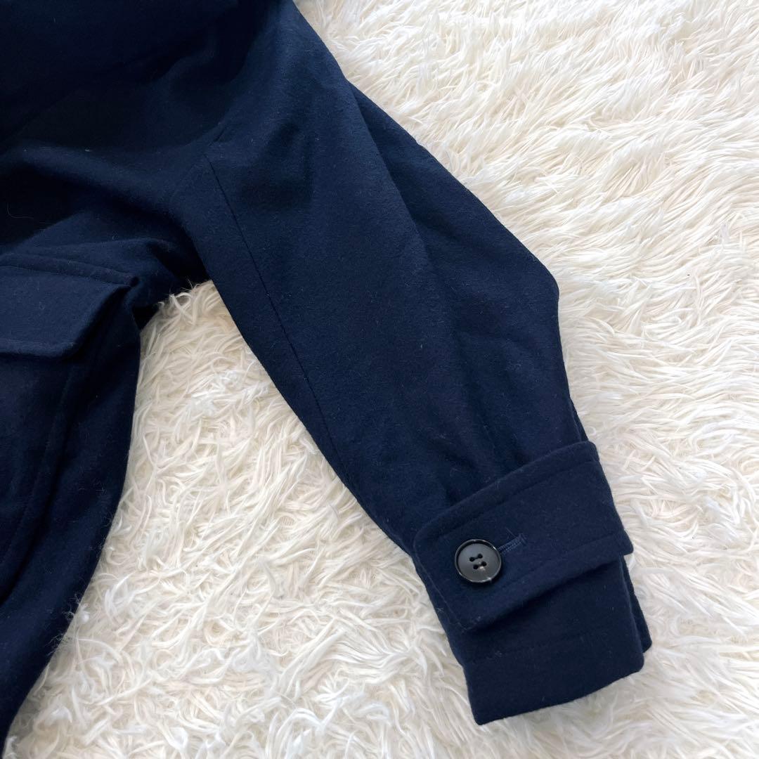 シャルパンティエドゥヴェッソ フーデッドロングコート ウール ボリューム袖 紺