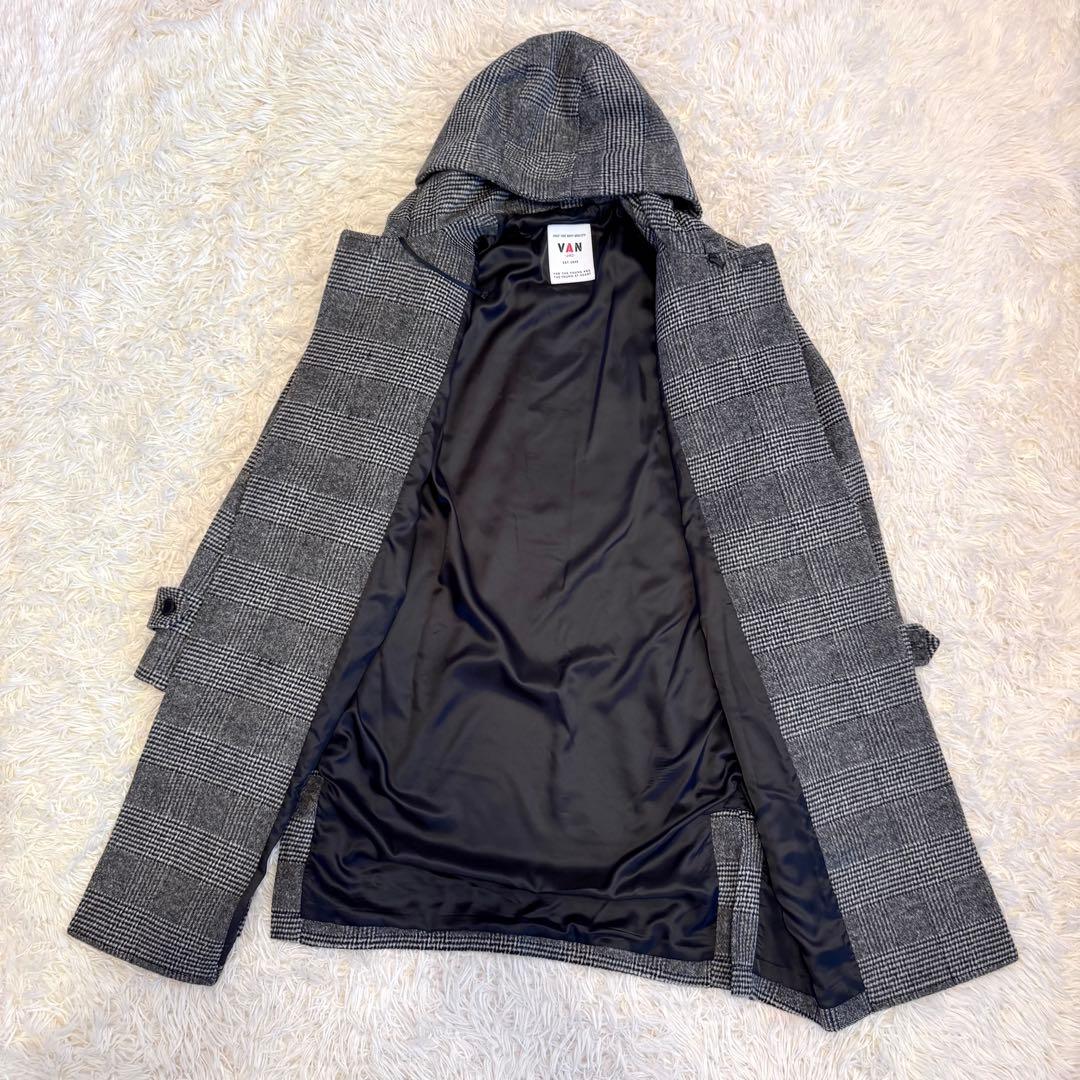 【新品タグ付】VANJAC カシミヤ グレンチェック ロング ダッフルコート L