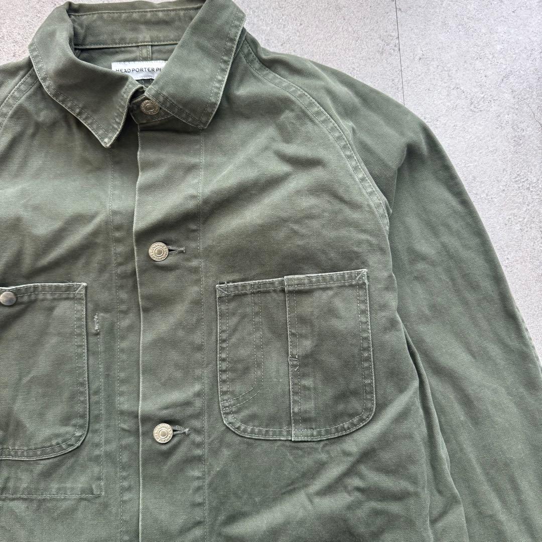 希少 ヘッドポータープラス ダック カバーオール ジャケット カーキ