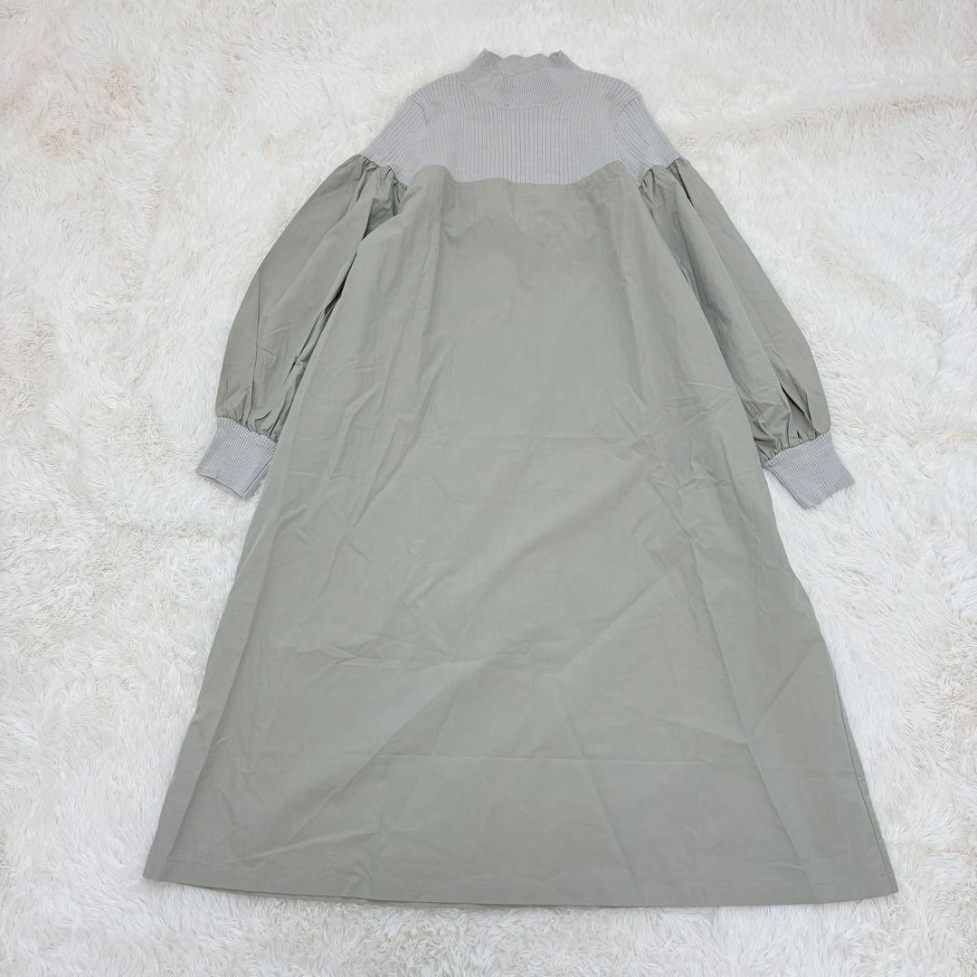 美品✨24SS✨ビアズリー　ニットコンビワンピース カーキ　ロングワンピース
