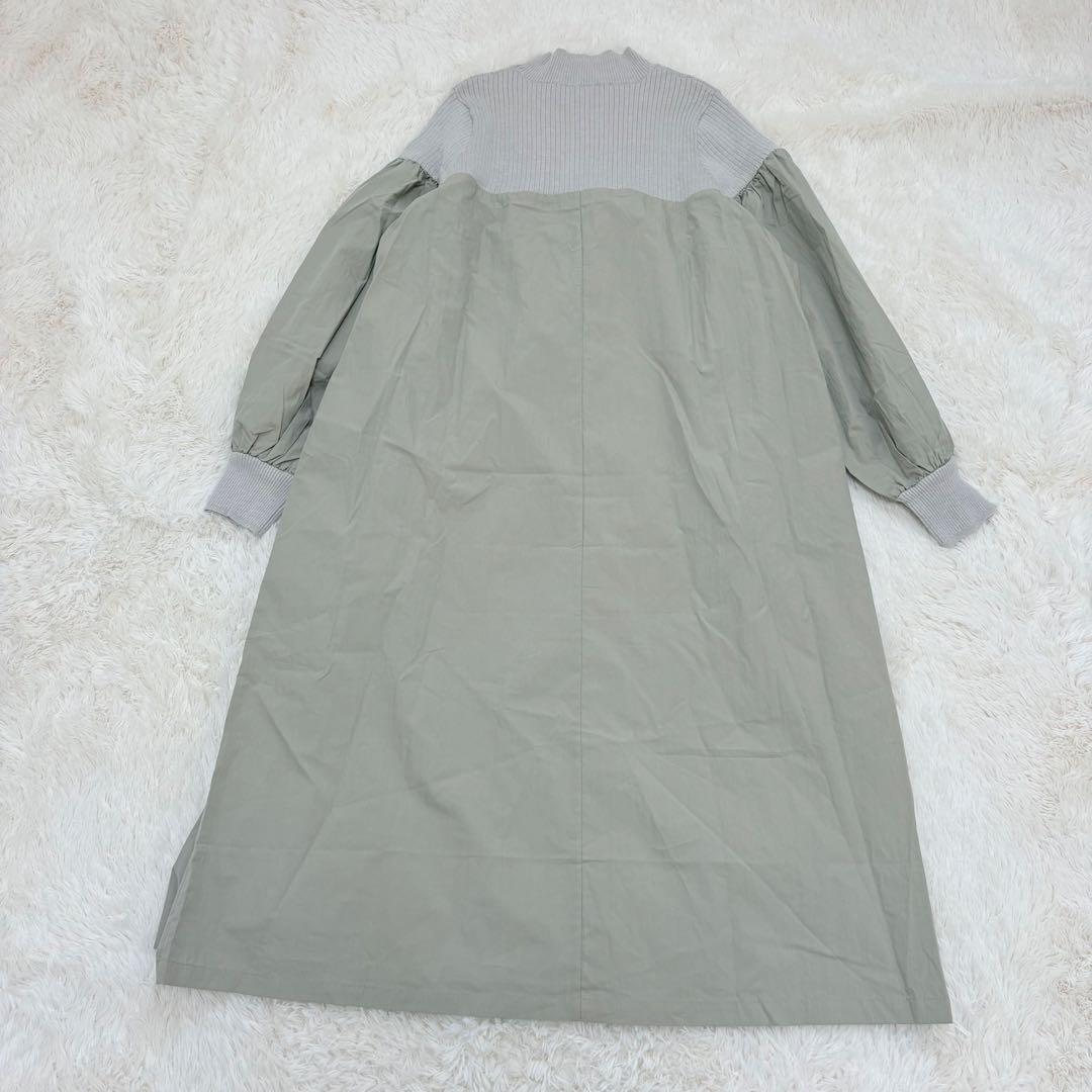 美品✨24SS✨ビアズリー　ニットコンビワンピース カーキ　ロングワンピース