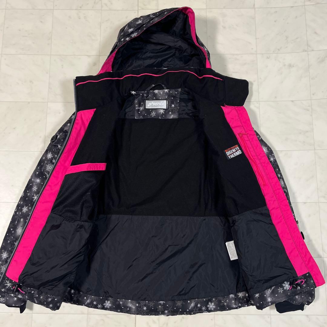フェニックス スキーウエア レディース M ピンク 黒 雪模様 ウエア上下