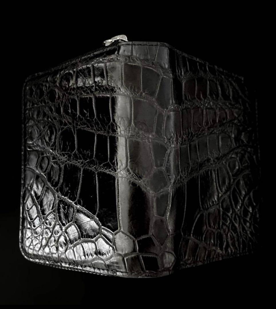 未使用 クロコダイル ワニ革財布 男女兼用 本物 二つ折り財布 黒 ブラック