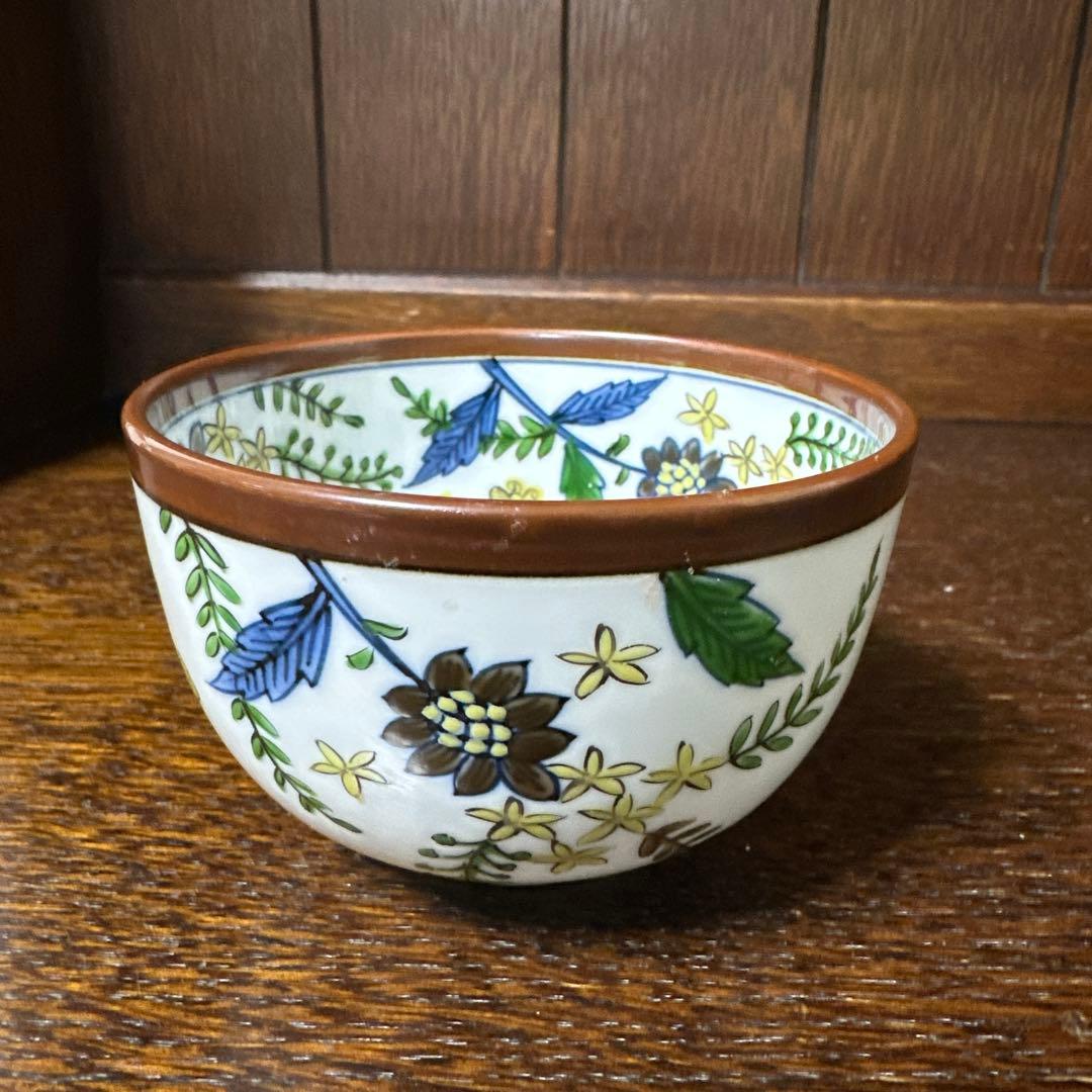 源右衛門、染め錦、更紗花門、茶碗二客