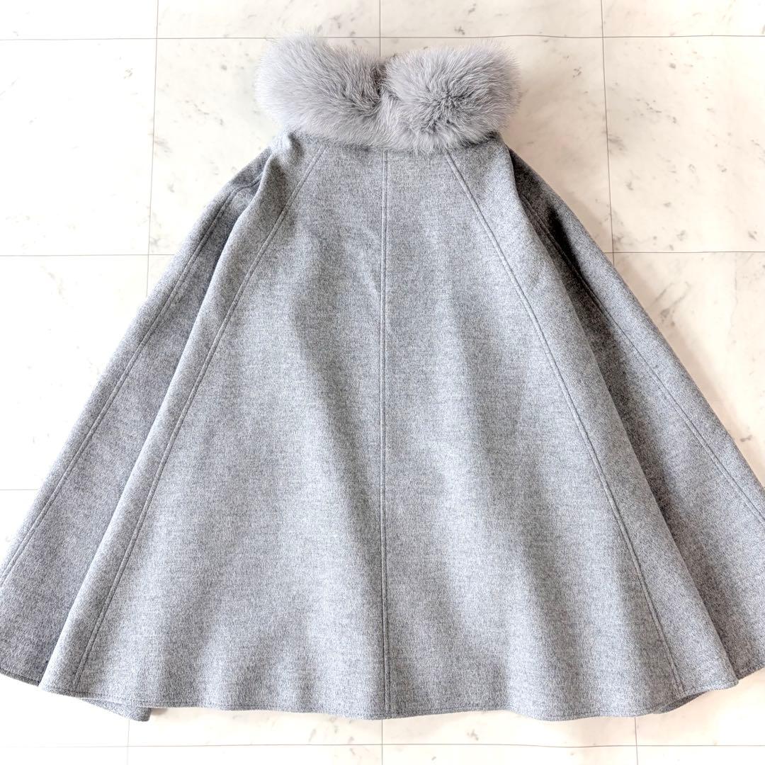 美品 ルイルエブティック フォックスファー付きケープコート ポンチョ グレー