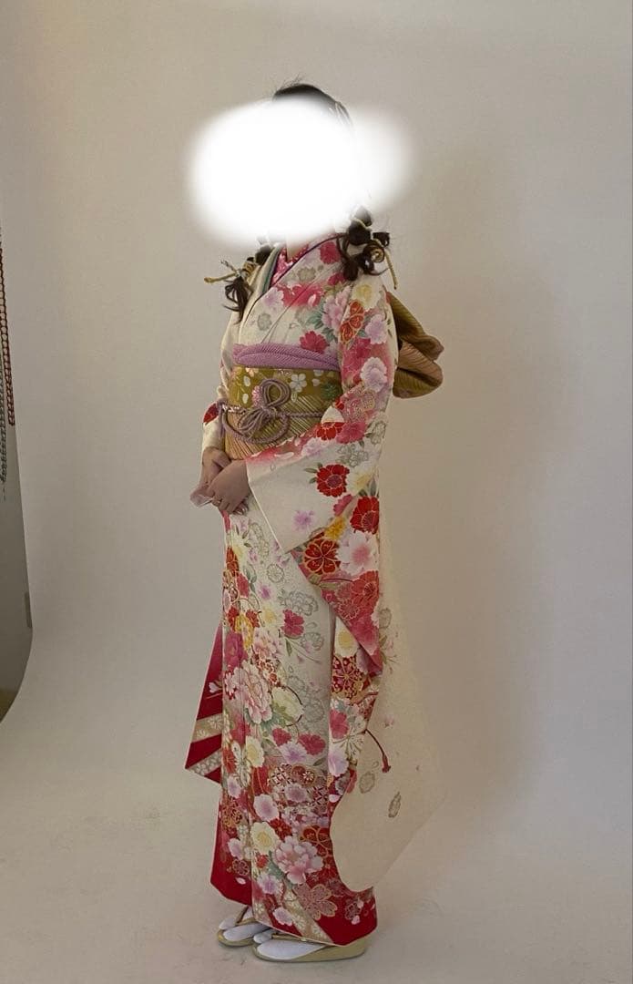 振袖セット 古典柄 花尽くし 赤ぼかし 成人式 前撮り　正絹