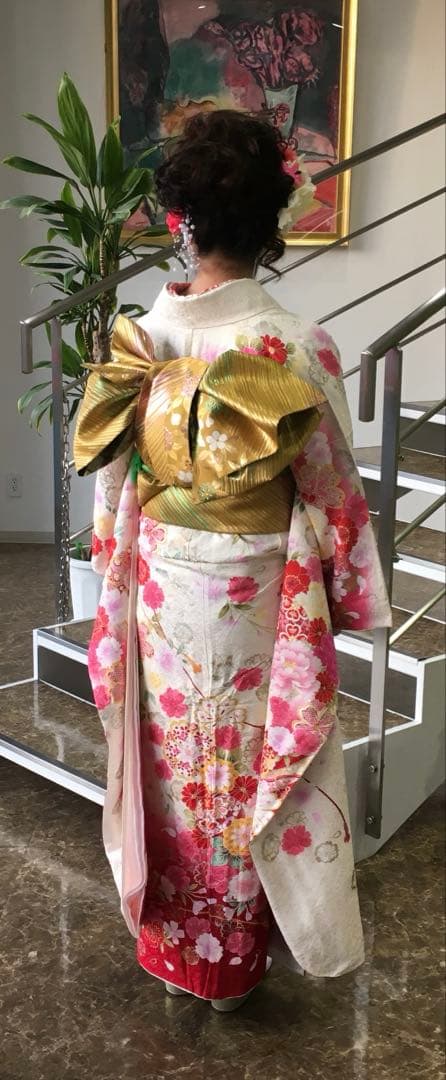 振袖セット 古典柄 花尽くし 赤ぼかし 成人式 前撮り　正絹