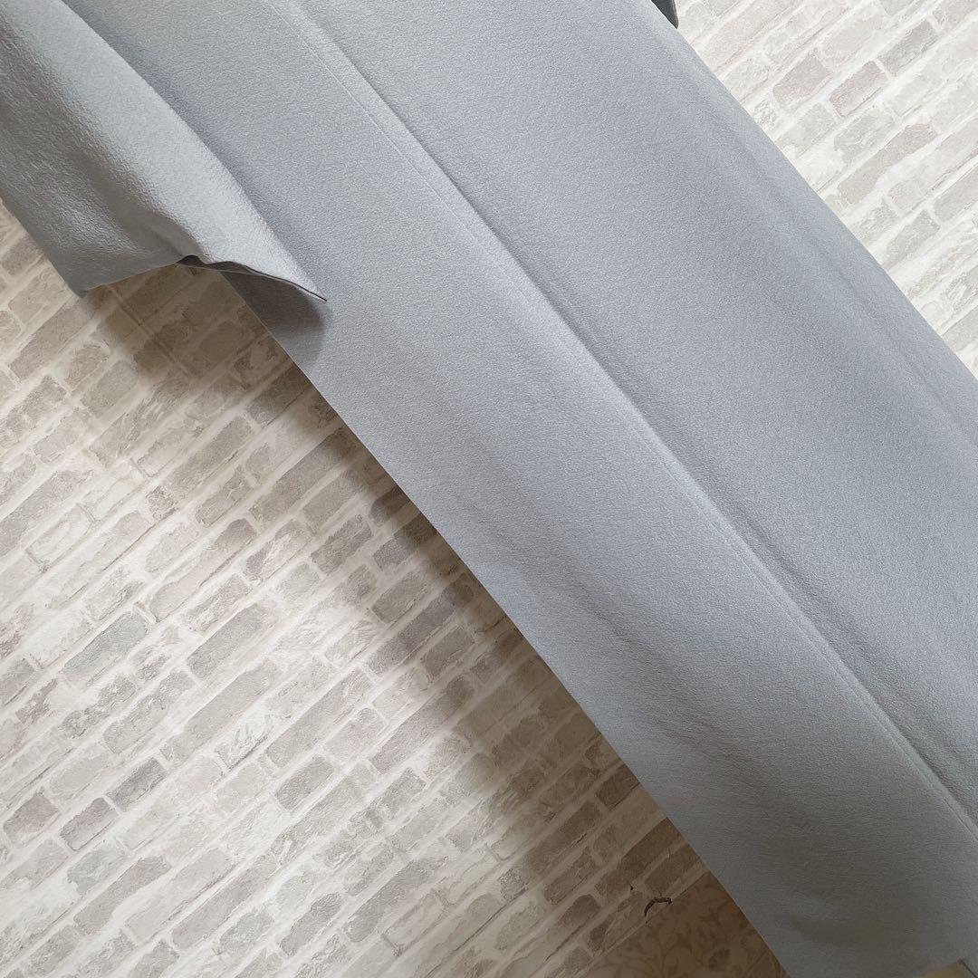 色無地　フルセット　青系　くすみブルー　縮緬　シンプル　礼装　カジュアル　H2