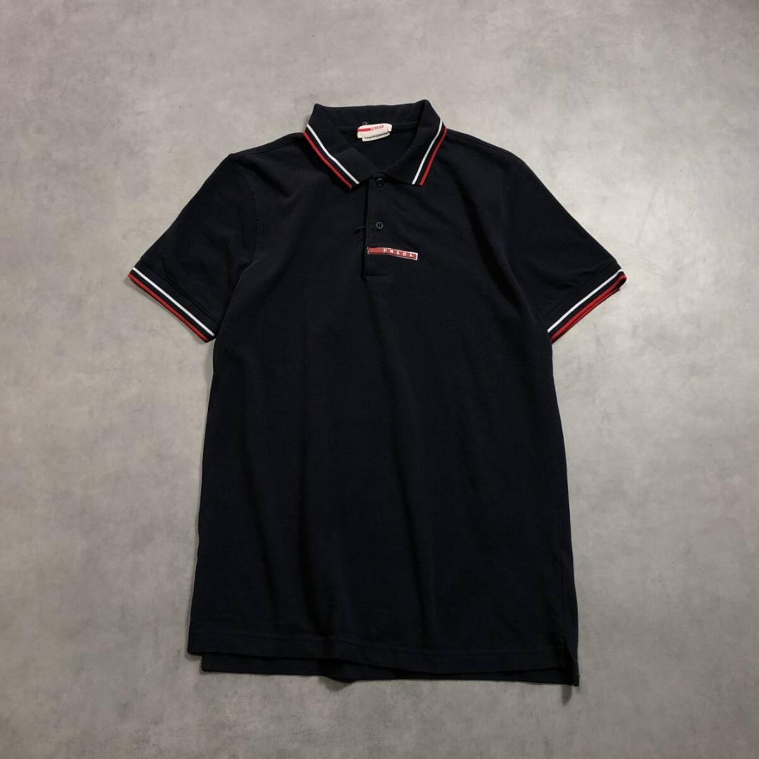 GQ3227◇PRADA SPORT : ポロシャツ◇M◇黒に近いネイビー