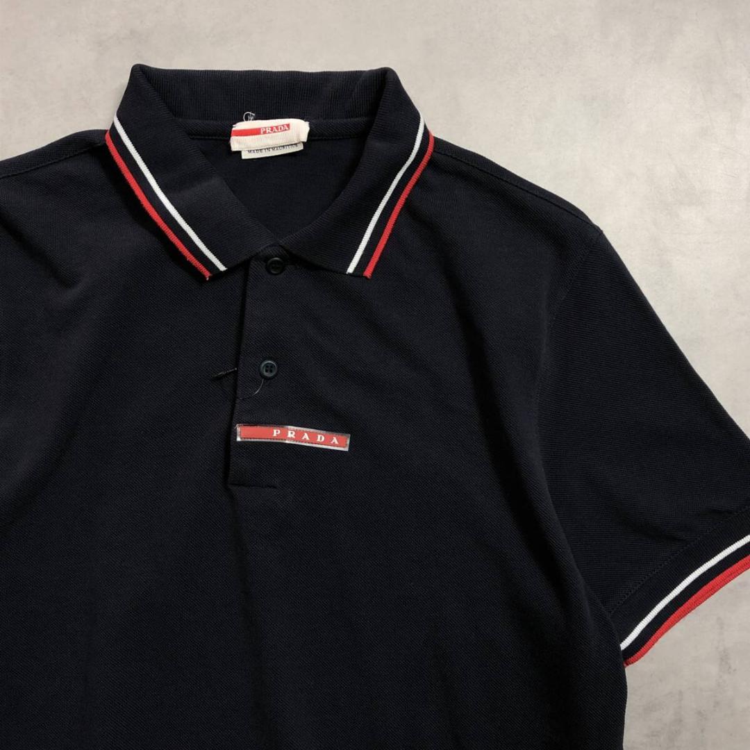 GQ3227◇PRADA SPORT : ポロシャツ◇M◇黒に近いネイビー