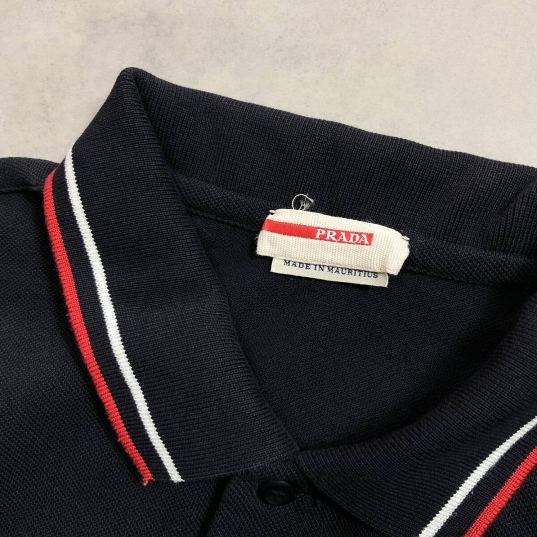 GQ3227◇PRADA SPORT : ポロシャツ◇M◇黒に近いネイビー