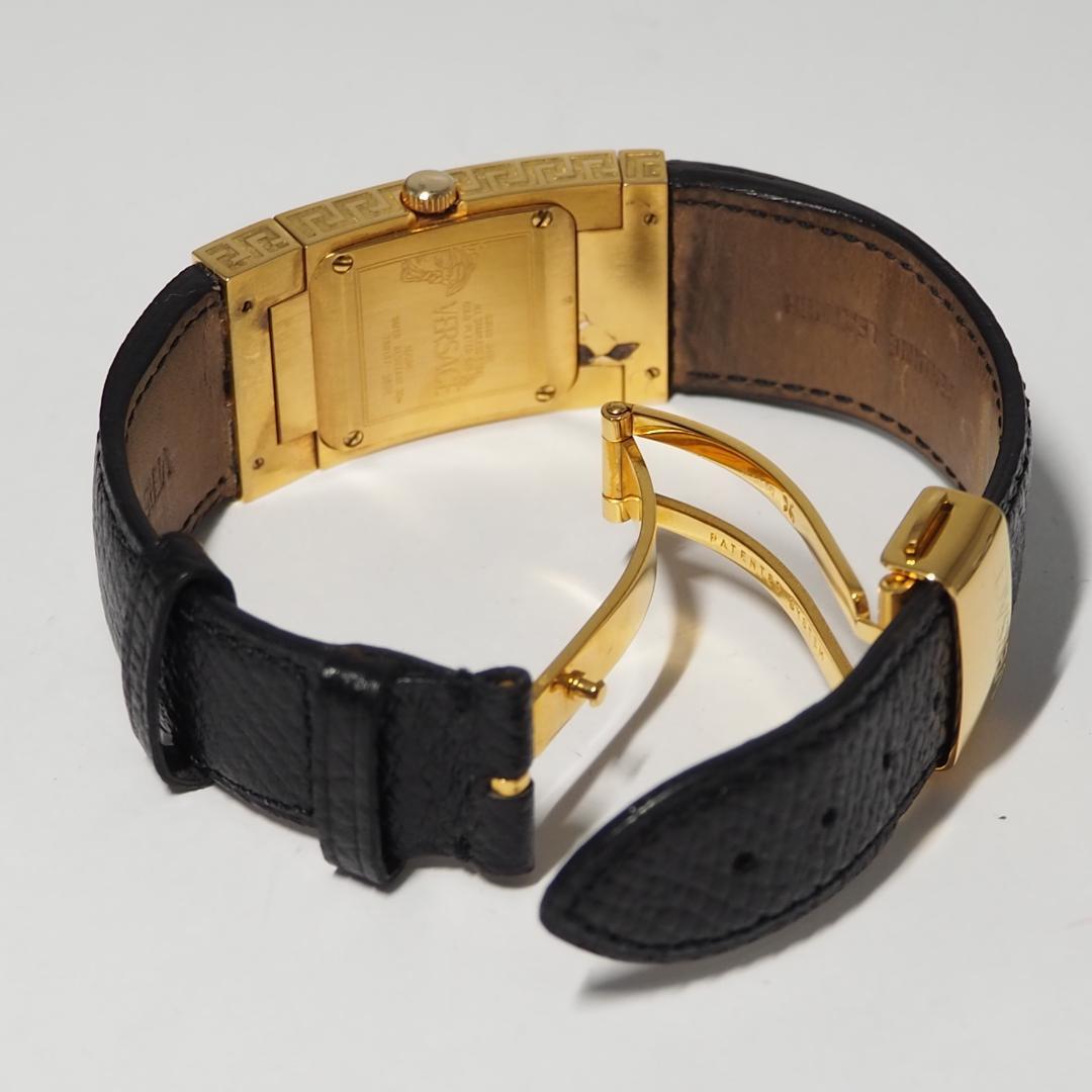 ヴェルサーチ 革ベルト 4Pダイヤ スクエア メンズ 腕時計 ゴールド F123