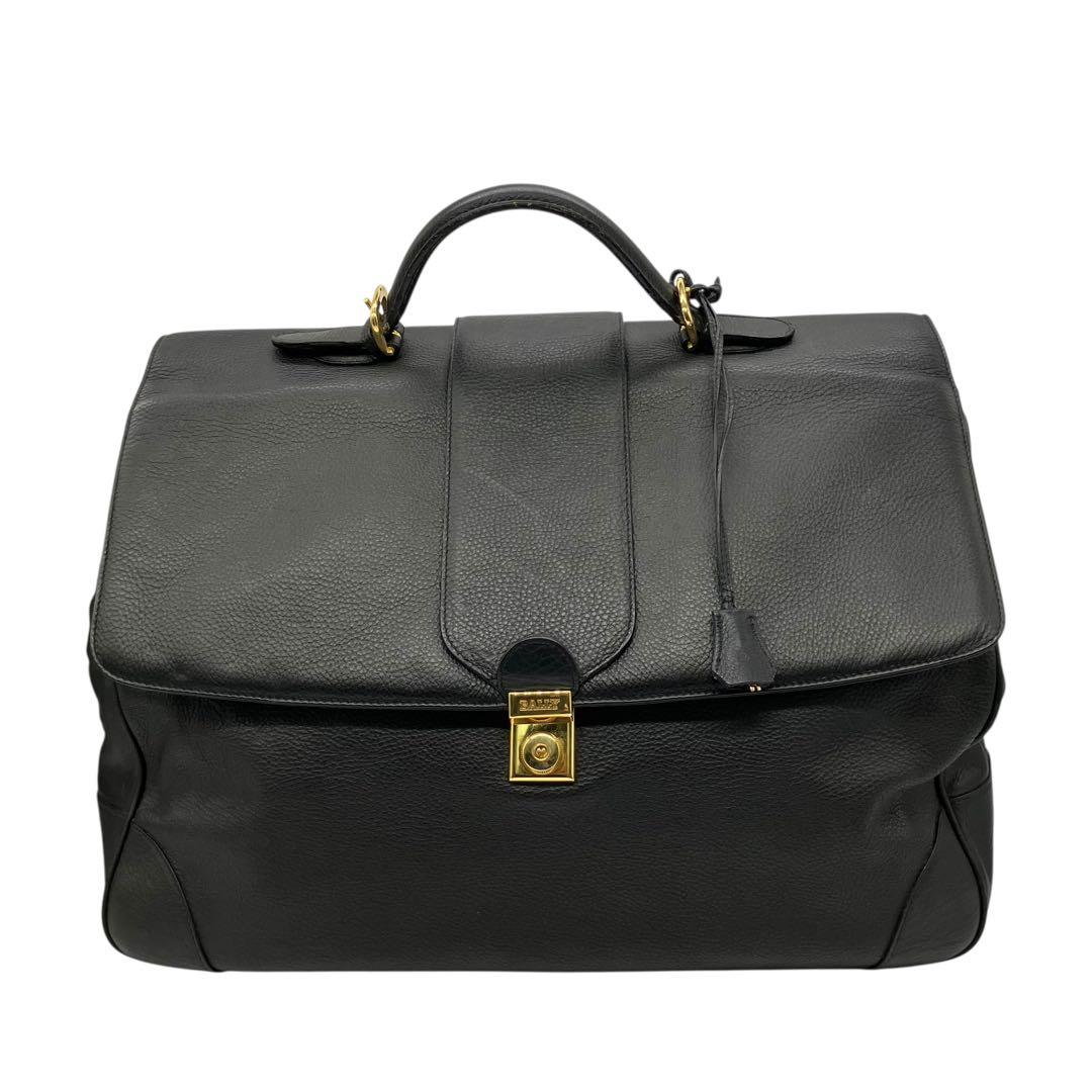 美品 2146 BALLY ボストンバッグ シボ革 鍵 ゴールド金具 黒 大容量