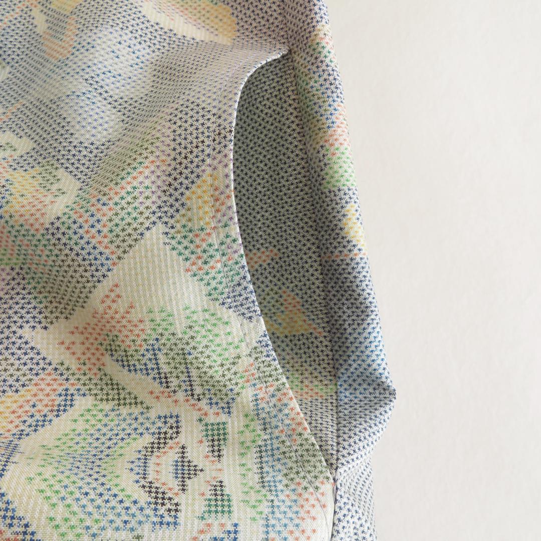 着物リメイク　大島紬　シャツワンピース　マキシ　ロング　バルーン　パフスリーブ