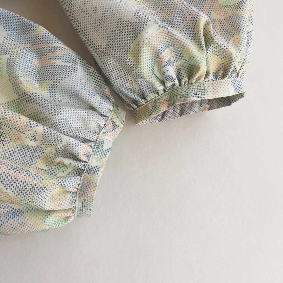 着物リメイク　大島紬　シャツワンピース　マキシ　ロング　バルーン　パフスリーブ