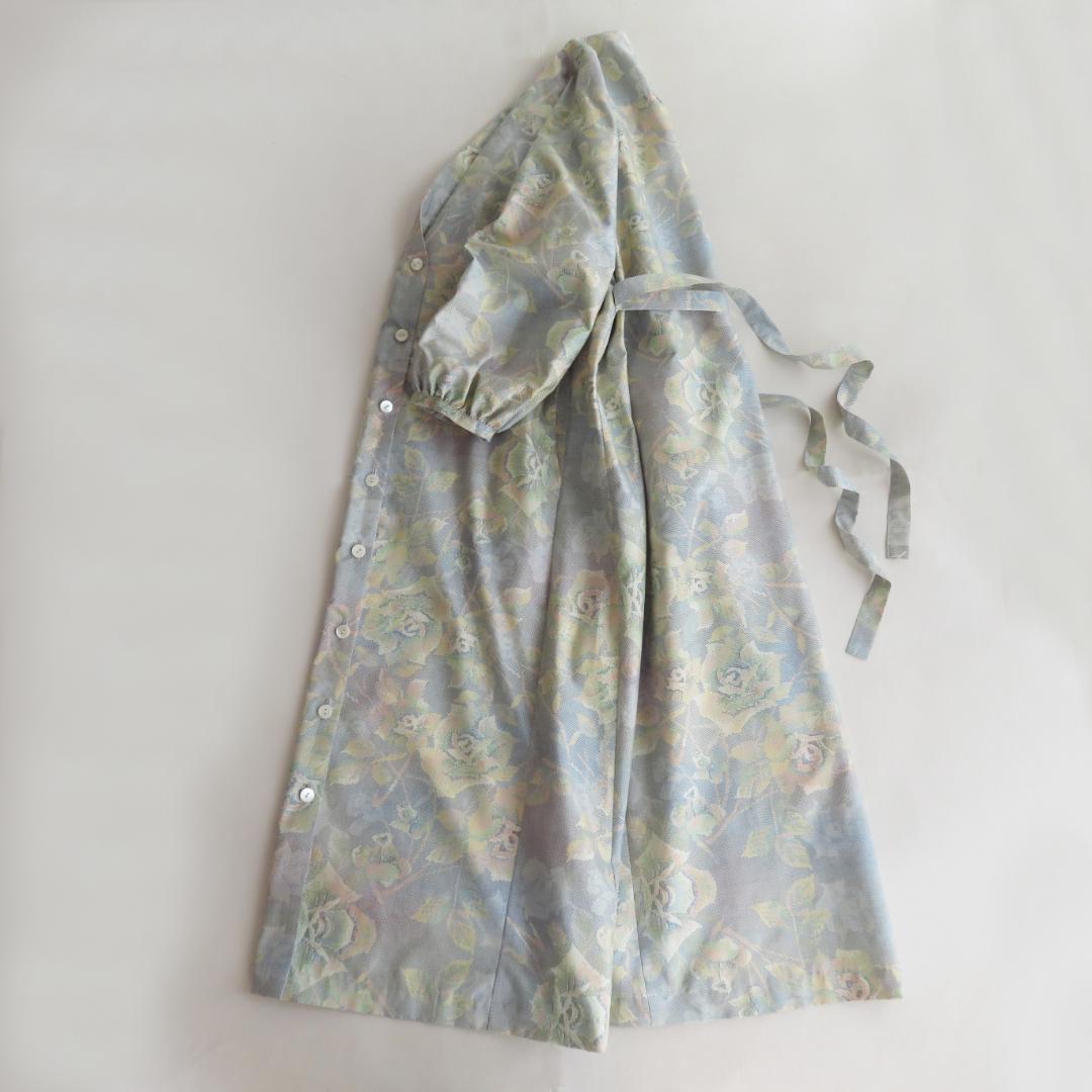 着物リメイク　大島紬　シャツワンピース　マキシ　ロング　バルーン　パフスリーブ