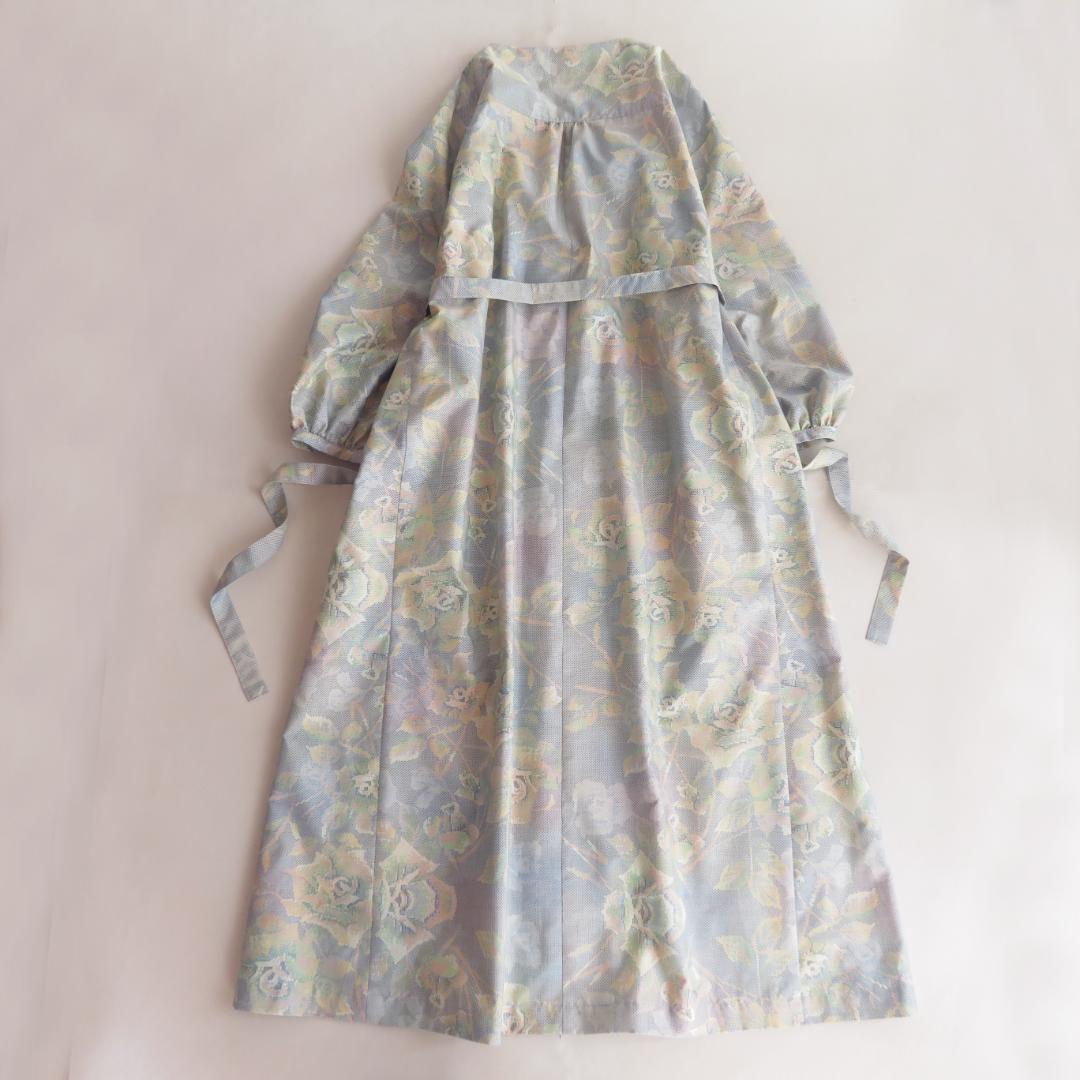 着物リメイク　大島紬　シャツワンピース　マキシ　ロング　バルーン　パフスリーブ