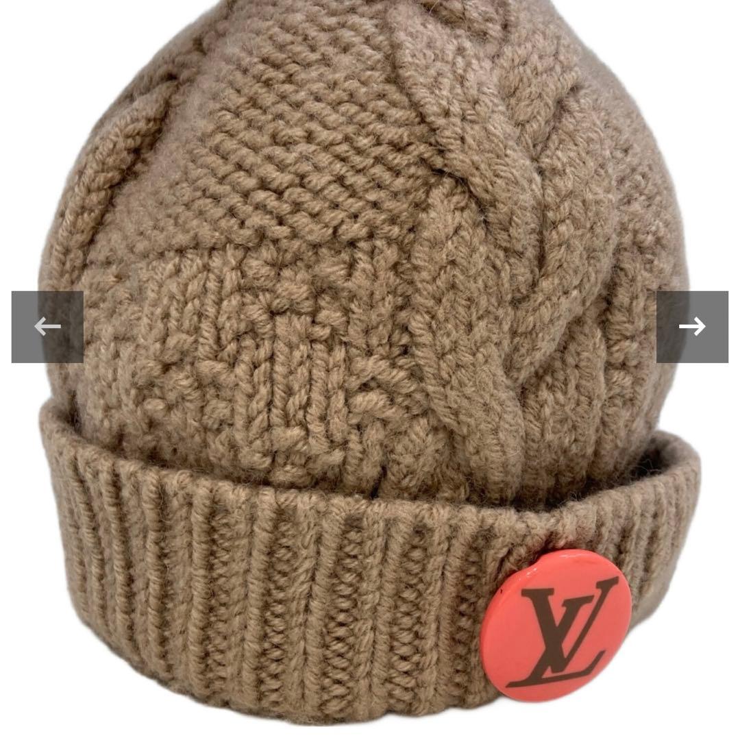 ルイ・ヴィトン LOUIS VUITTON ニット帽 ビーニー ベージュ缶バッチ