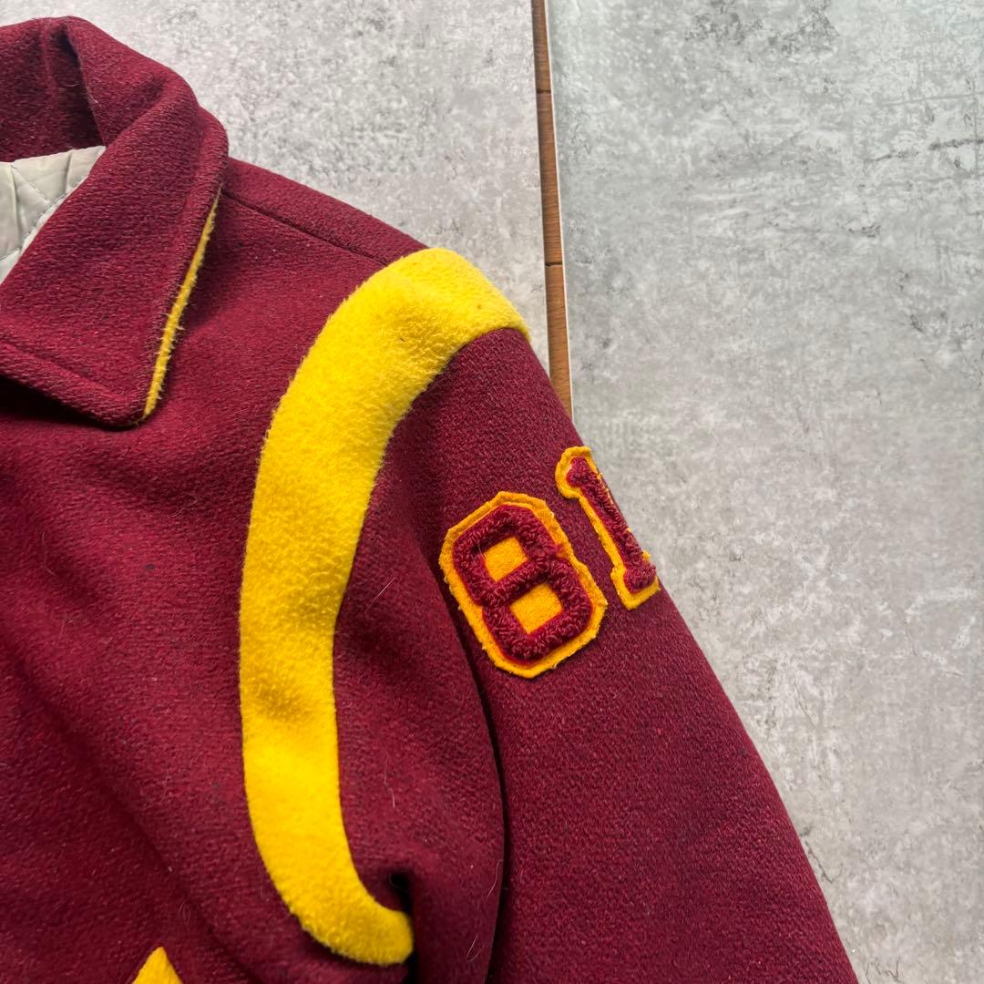 古着　50s〜60s ジップアップ　スタジャン　フロッキー　プリント　ウール