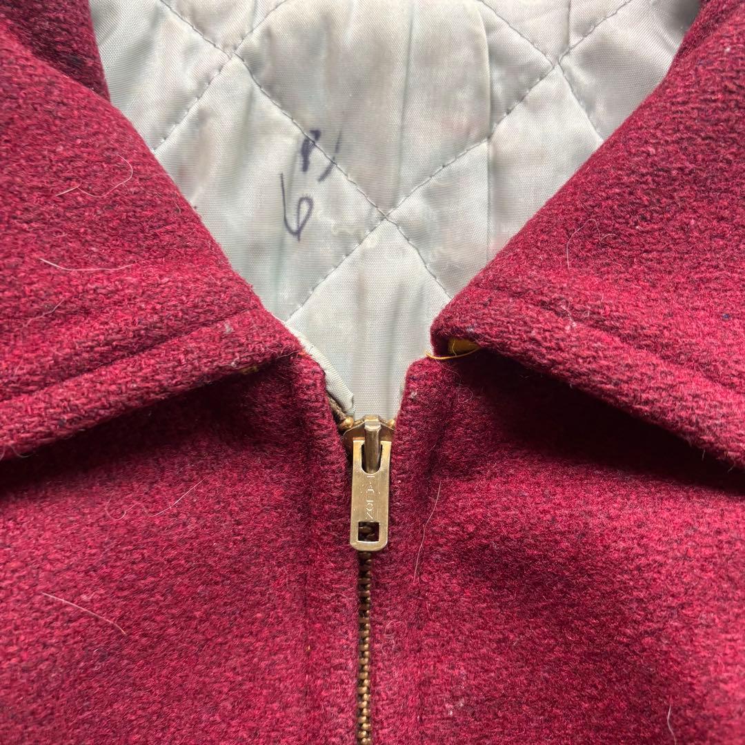 古着　50s〜60s ジップアップ　スタジャン　フロッキー　プリント　ウール