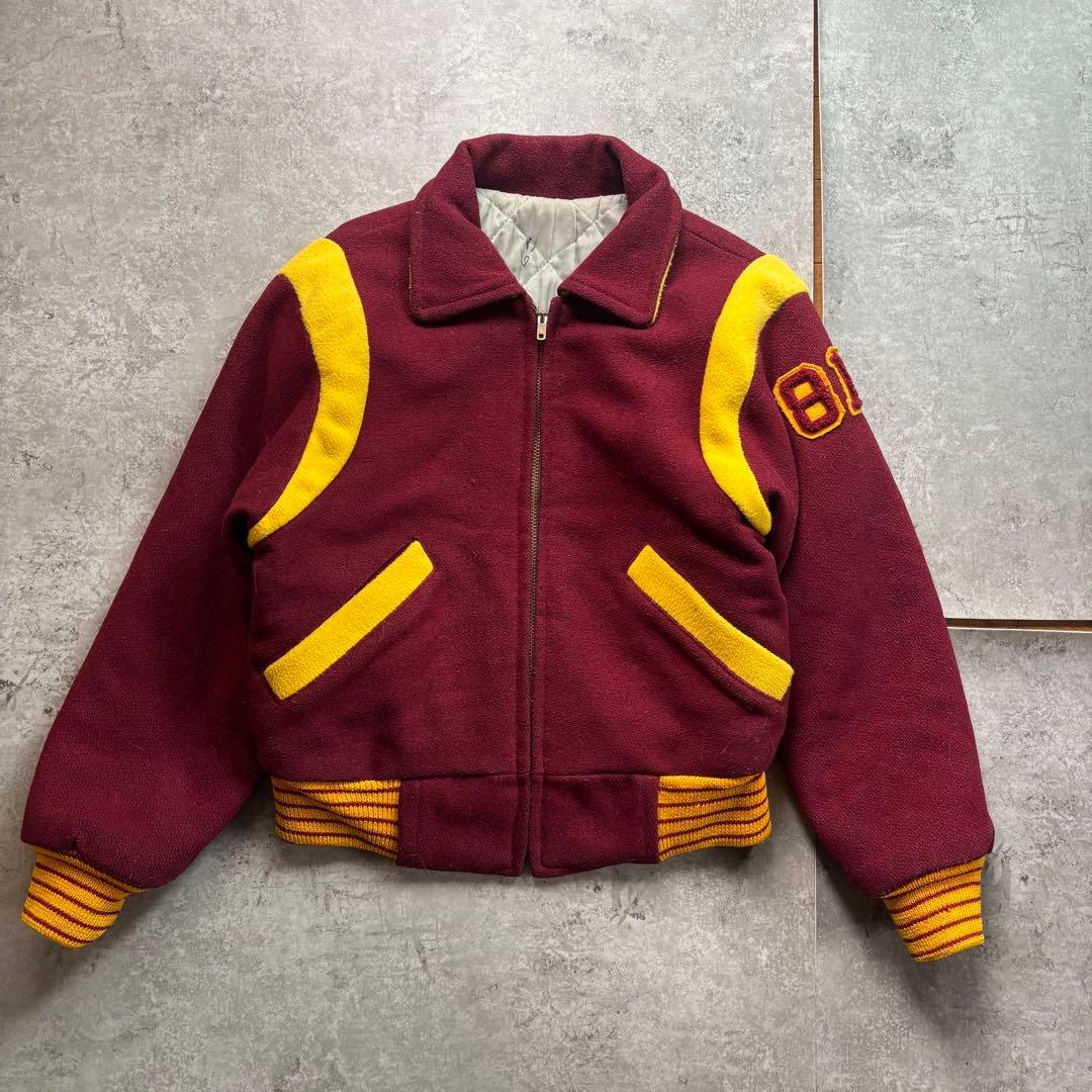 古着　50s〜60s ジップアップ　スタジャン　フロッキー　プリント　ウール