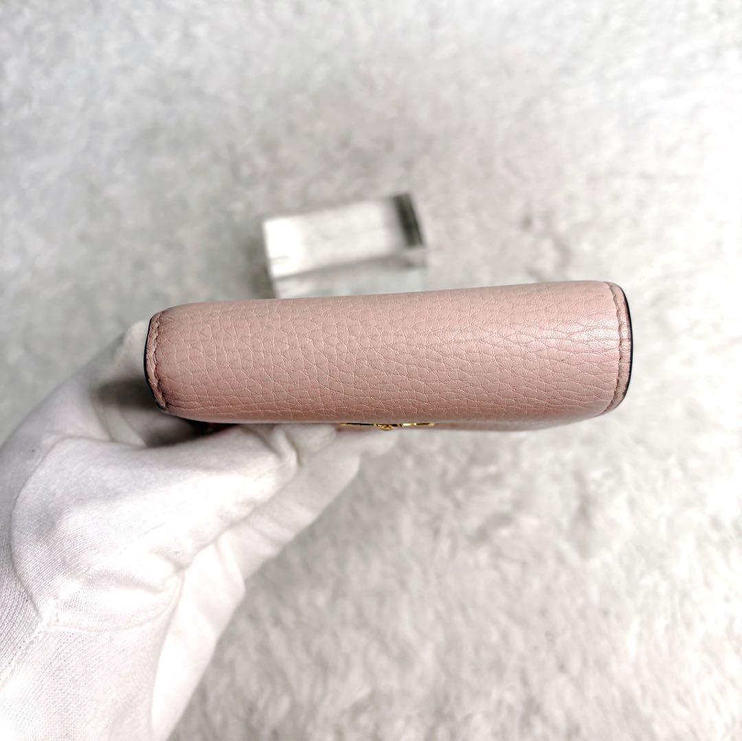 GUCCI アニマリエ　ビー　二つ折り財布　蜂　レザー　ピンク系　460185