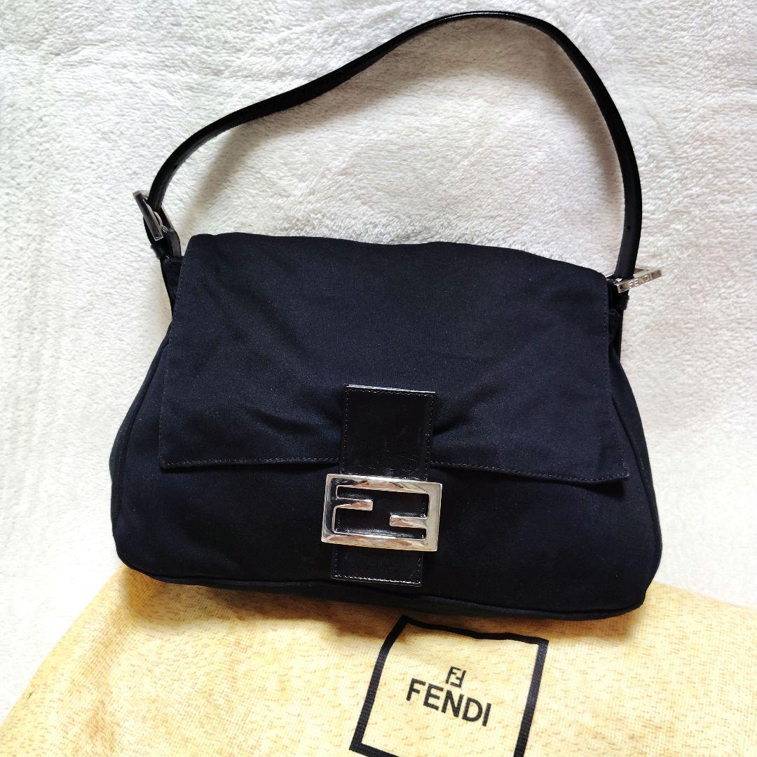 フェンディ　マンマバケット　ワンショルダーバッグ　コットンジャージ　レザー　黒