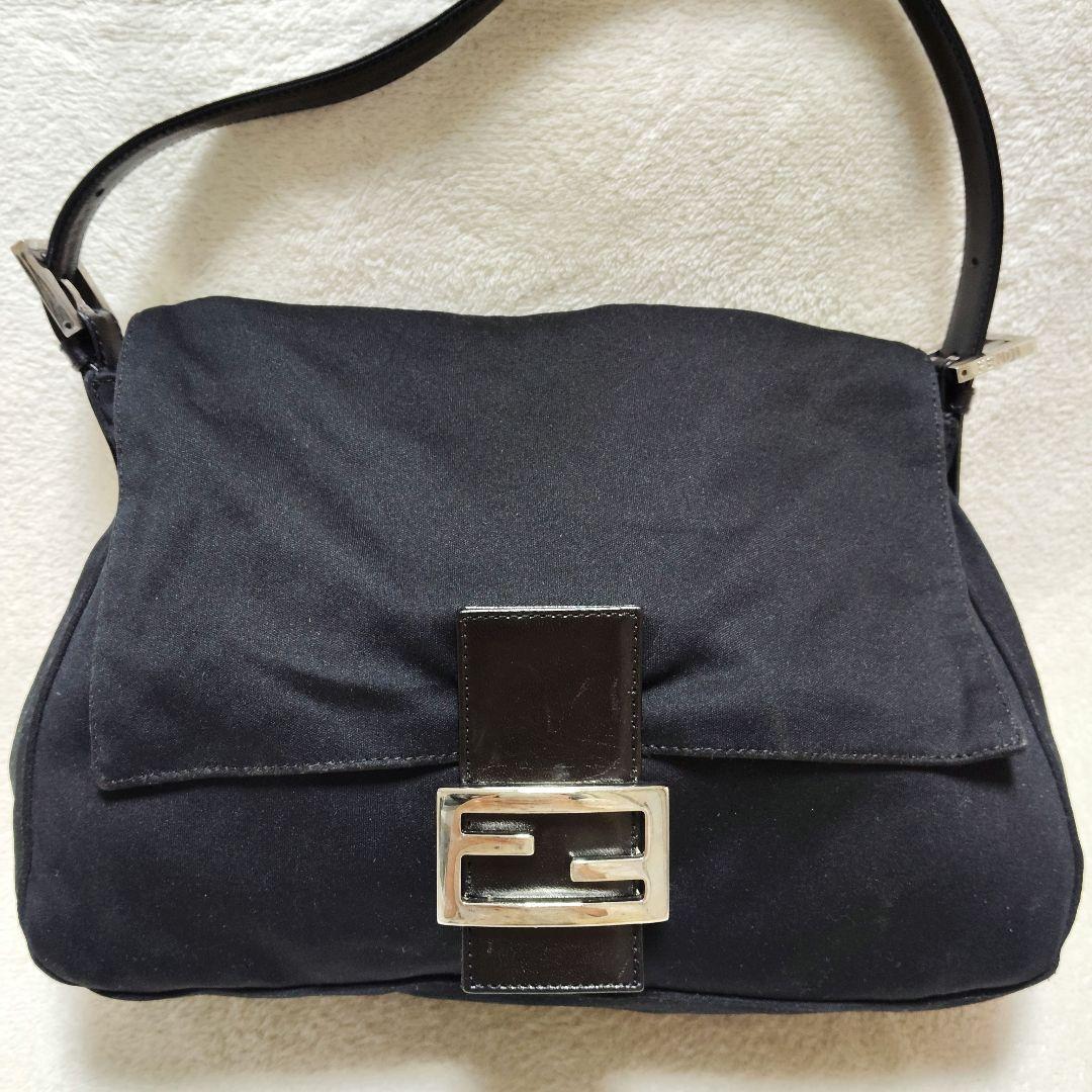 フェンディ　マンマバケット　ワンショルダーバッグ　コットンジャージ　レザー　黒