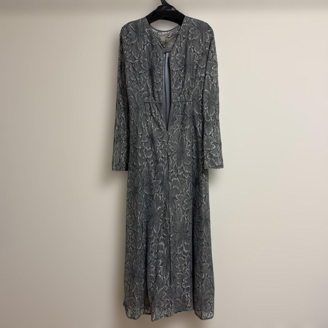 AIMER フラワーモチーフレース袖付きロングドレス