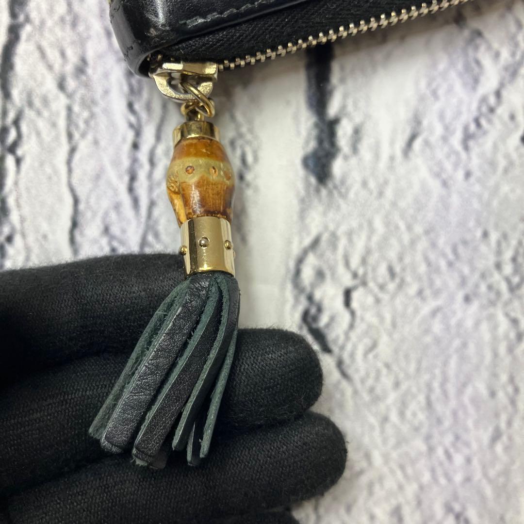 グッチ✨ディアマンテ バンブー ラウンドファスナー キャンバス レザー 長財布