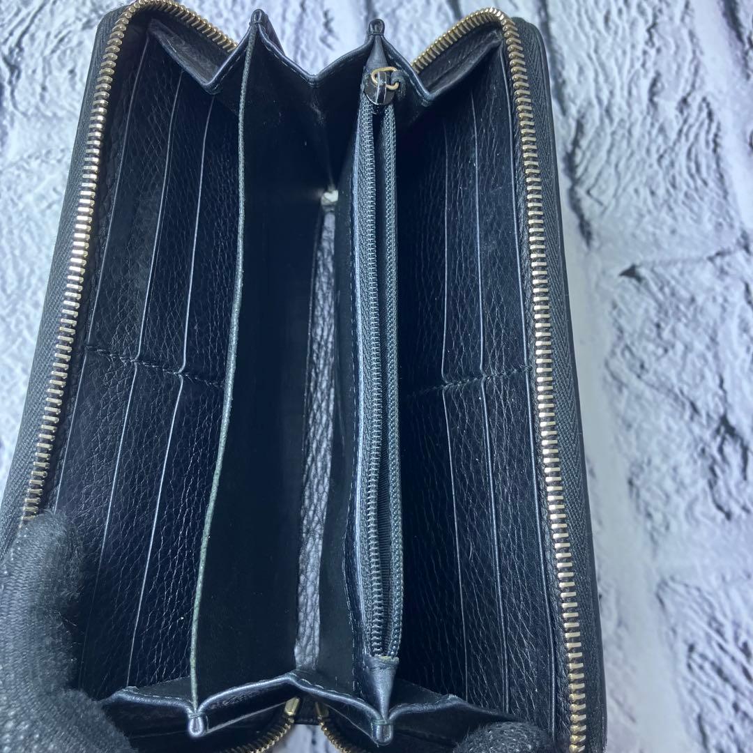 グッチ✨ディアマンテ バンブー ラウンドファスナー キャンバス レザー 長財布