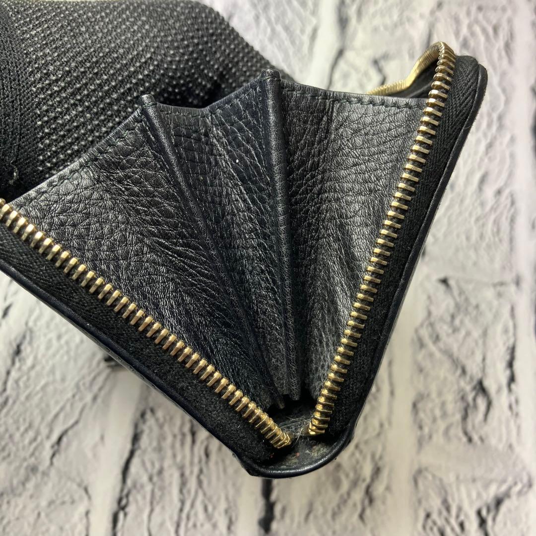 グッチ✨ディアマンテ バンブー ラウンドファスナー キャンバス レザー 長財布